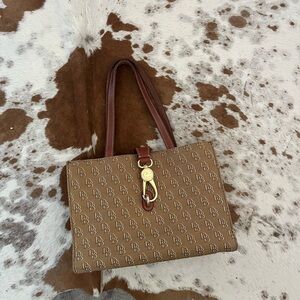 Dooney & Bourke Brown Monogram Logo Tote Bag - late 2010s era.